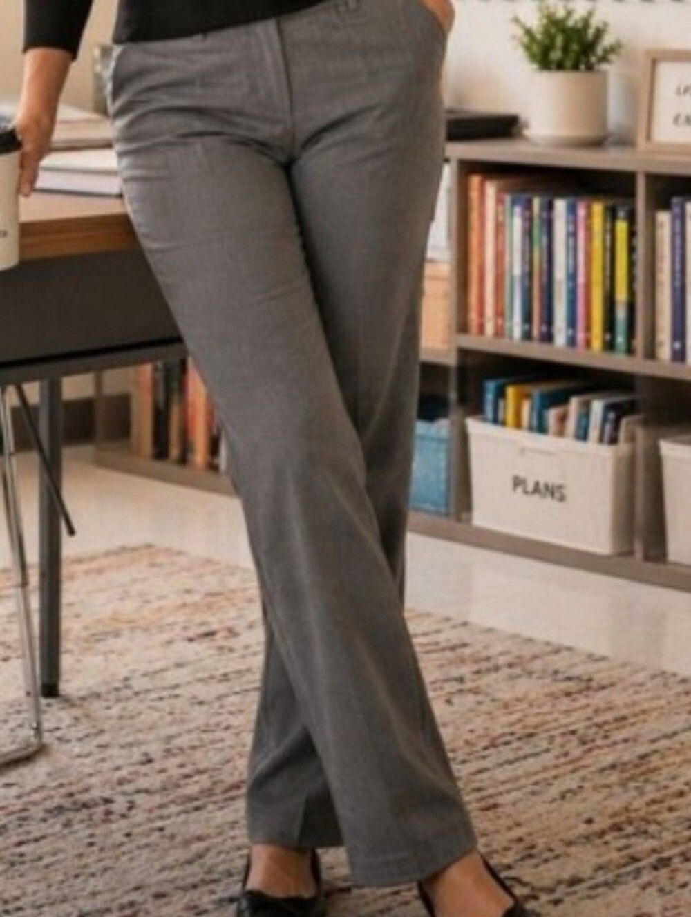 Trousers Gray Low Rise Pocket Straight Leg Pants Career Workday Light Academia